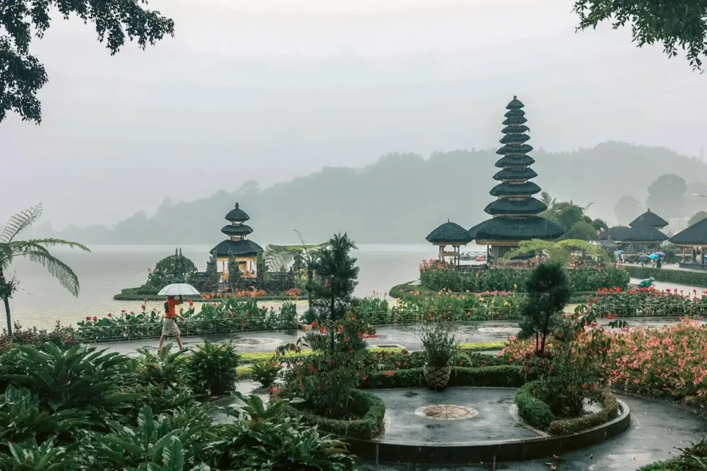 Temple in Bali under the rain